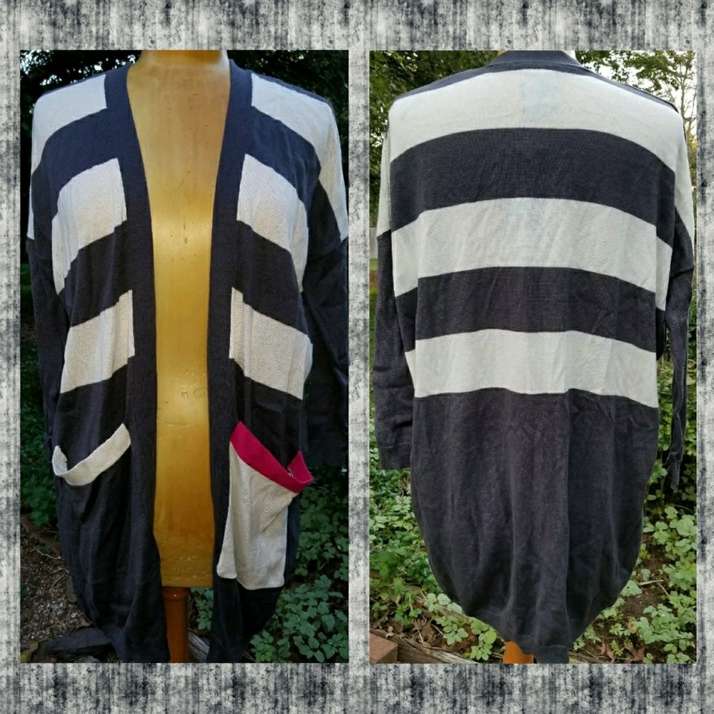 Y2k Nos A + RO Open Front Color Block Striped Cardigan sweater knit top Cardi
